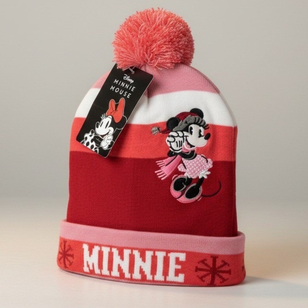 Disney Minnie‎ Mouse Ribbed Beanie - Red, White and Pink - One Size - NIB